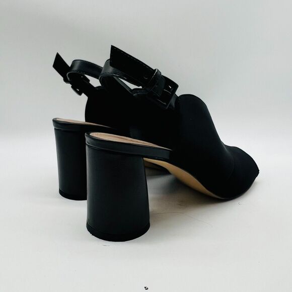 Donald Pliner Womens 7 Black Microfiber Heels Stacked Sandals Slingback Shoes - Picture 6 of 13